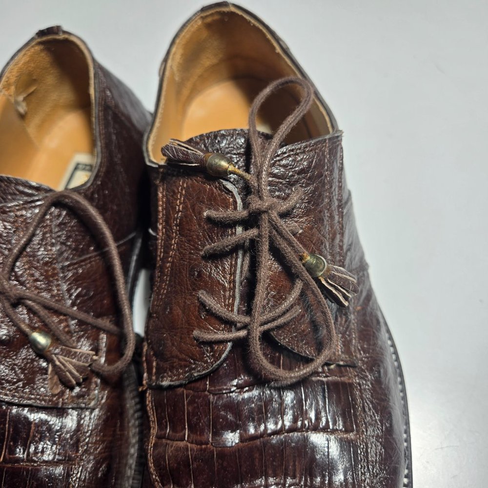 David Eden Handmade Crocodile Leather Brown Oxfords Size 10.5 - Picture 6 of 11